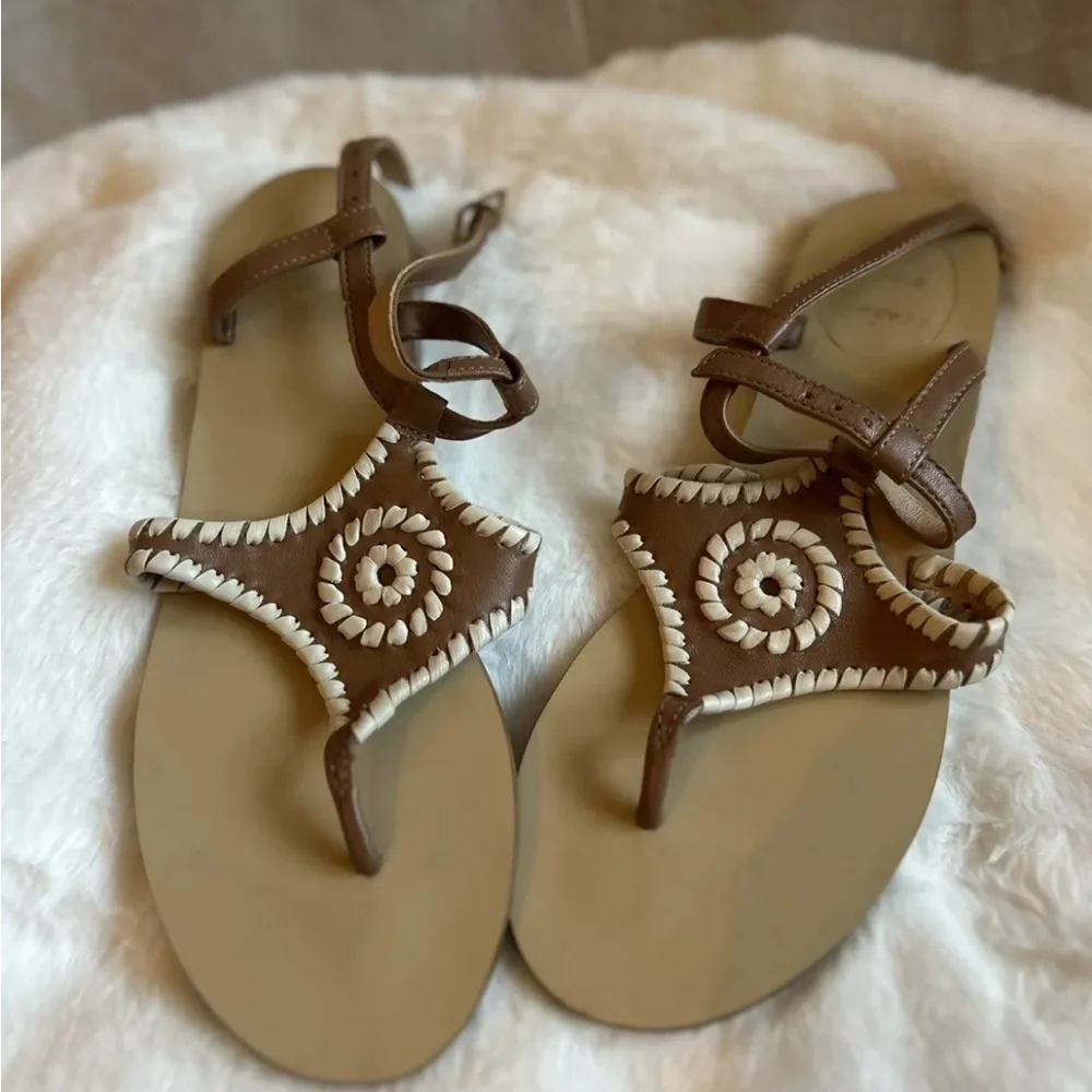 Jack Rogers Maci Brown Leather Whipstitch Buckle Strap Sandals Size 6 - Picture 7 of 8